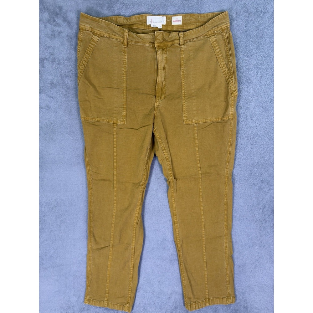 Anthropologie The Wanderer Pants Women 32 Brown Cotton Linen Blend Cargo Utility